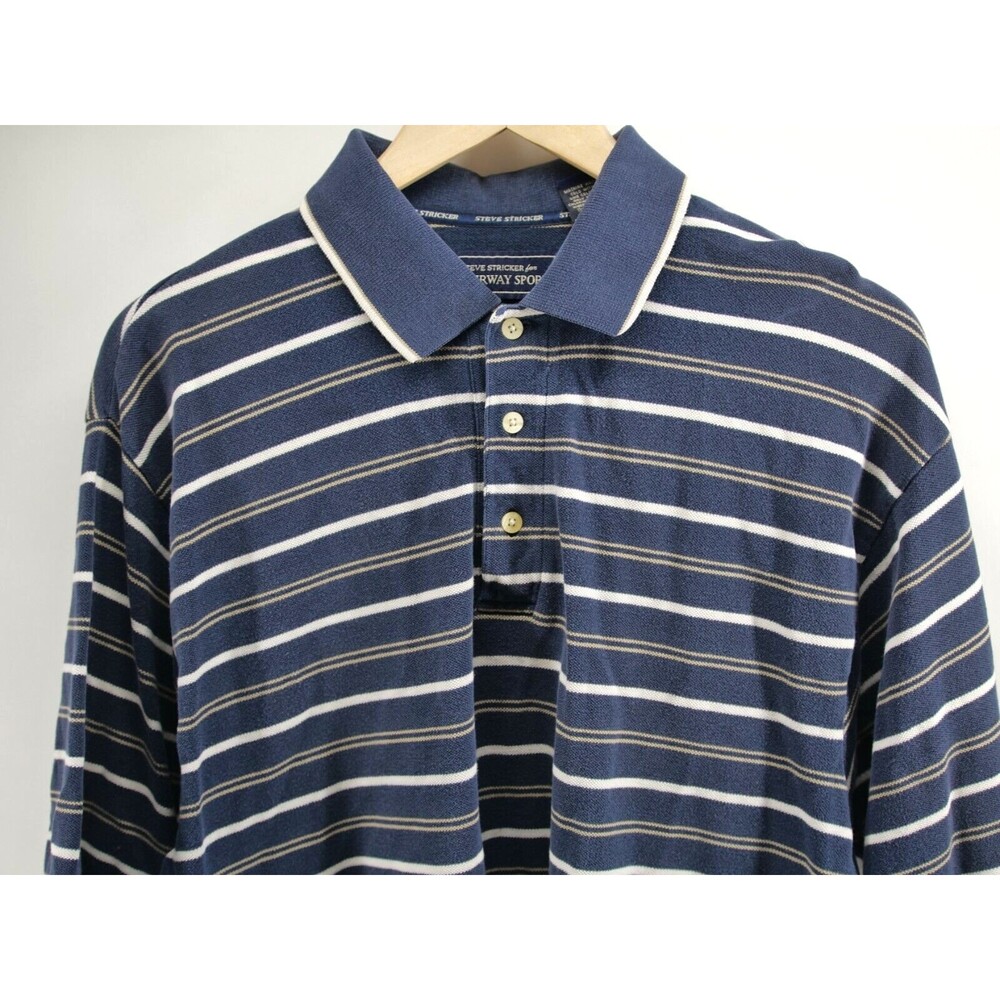 Mens Size L Striped Blue Golf Polo Shirt Cotton‎ Steve Stricker Fairway Sport